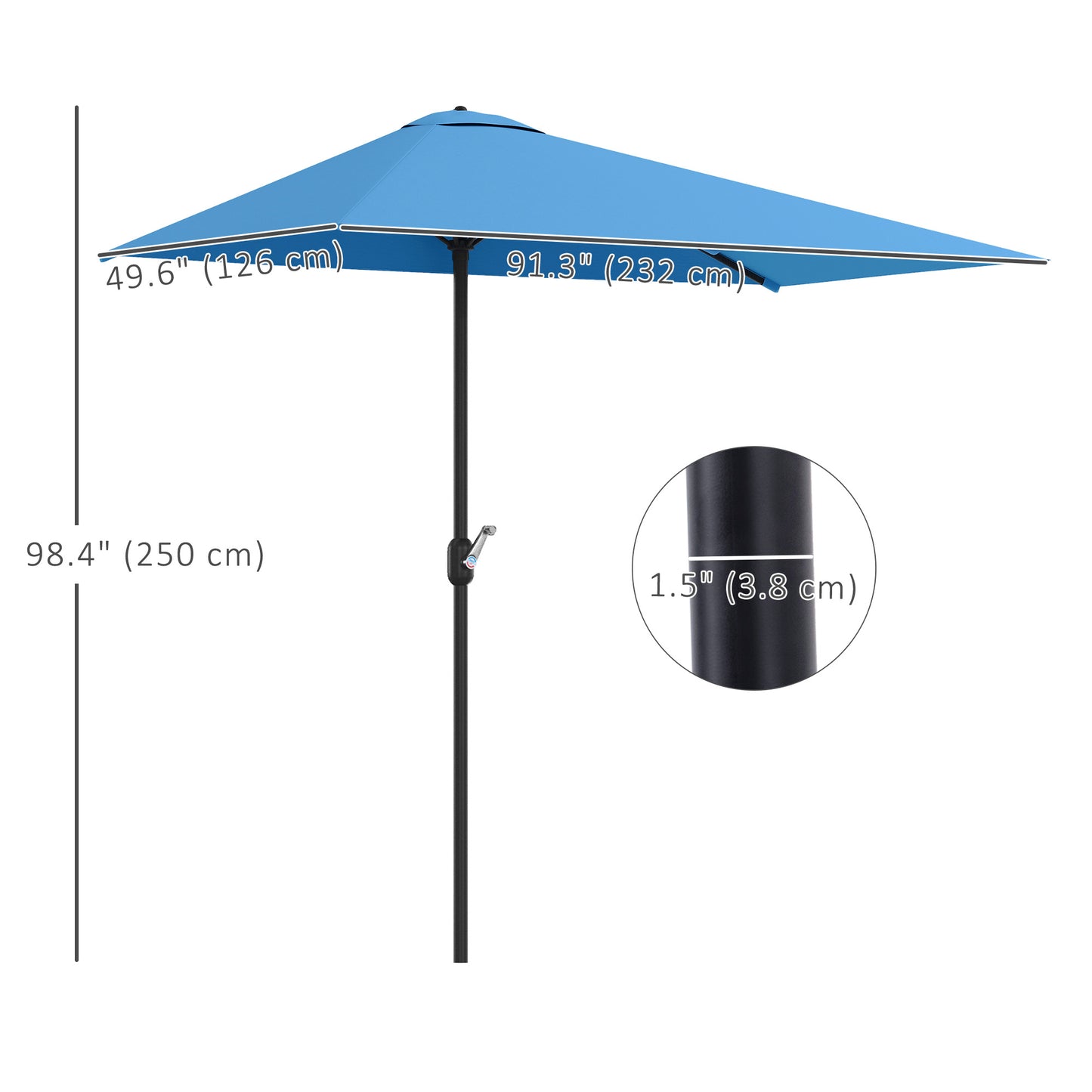 8ft Half Round Balcony Umbrella with 5 Ribs