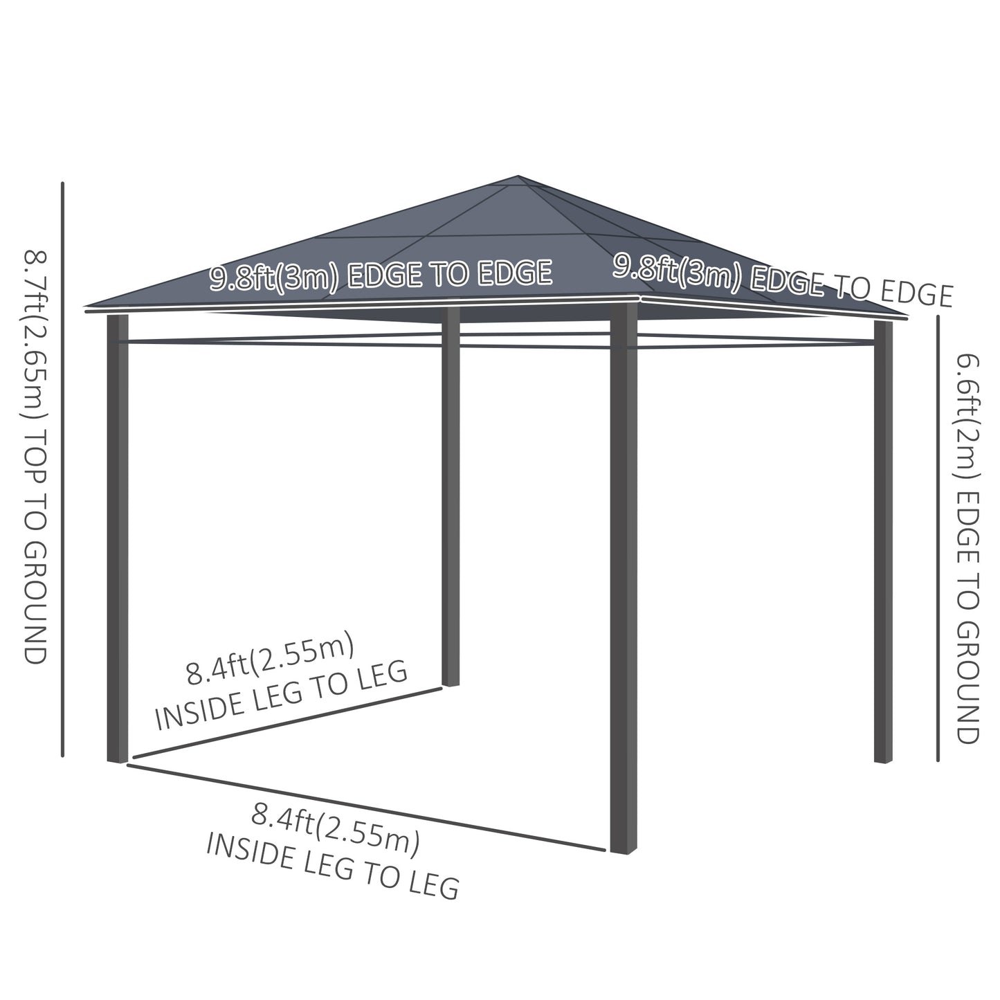 Polycarbonate Hardtop Gazebo Canopy, Outdoor Patio Gazebo with Aluminum Frame & Curtains, Dark Grey