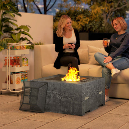 Charcoal Grey Wood-Burning Fire Pit with Mesh Lid & Poker