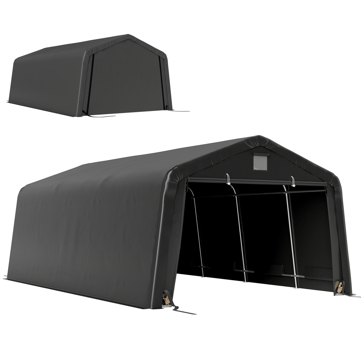 Portable Garage, Heavy Duty Carport Canopy with Ventilation Windows and Large Roll-up Door, Dark Grey - 12' x 20'