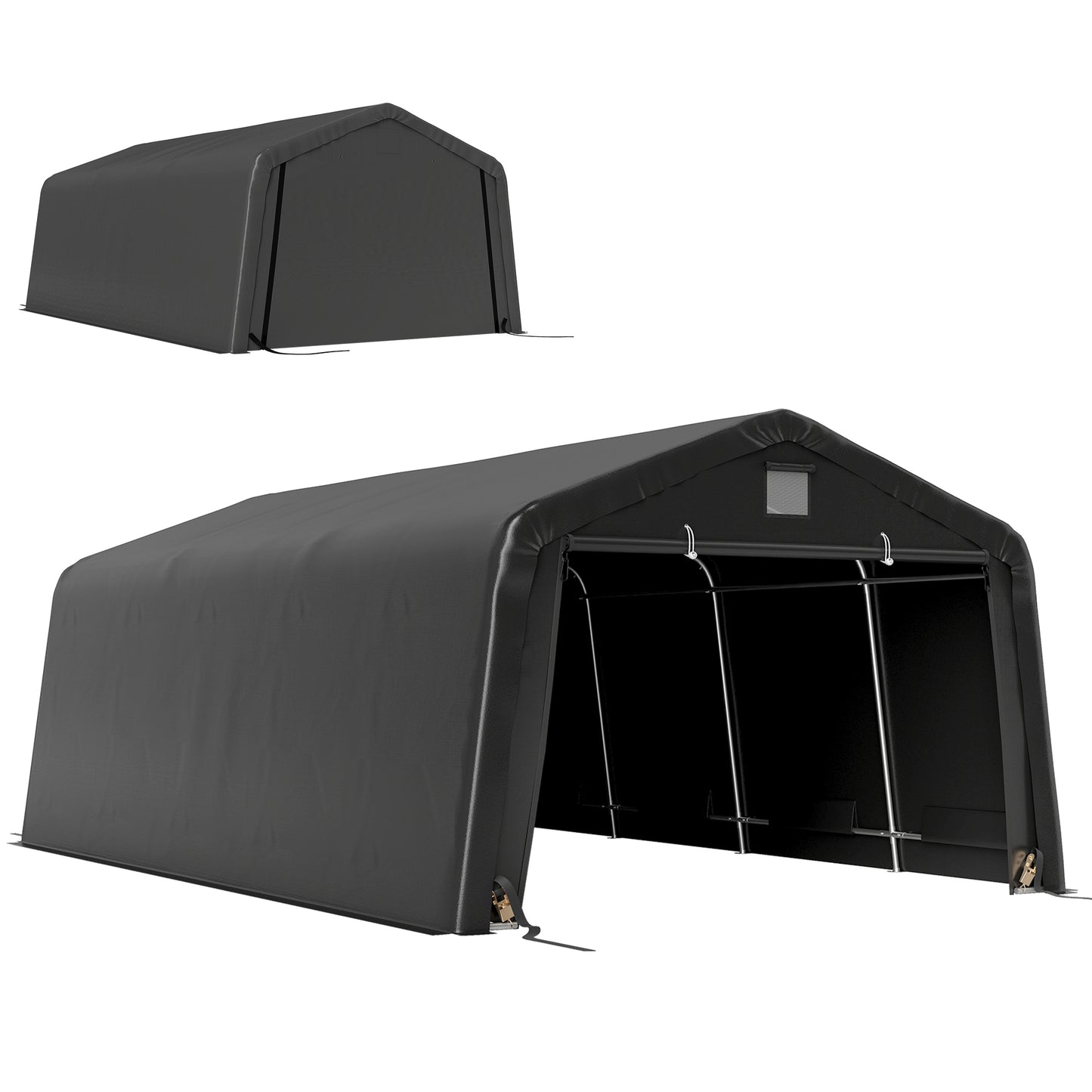 Portable Garage, Heavy Duty Carport Canopy with Ventilation Windows and Large Roll-up Door, Dark Grey - 12' x 20'