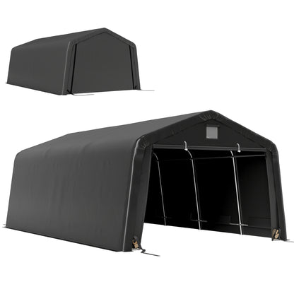 Portable Garage, Heavy Duty Carport Canopy with Ventilation Windows and Large Roll-up Door, Dark Grey - 12' x 20'
