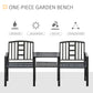 Steel Garden Bench w/ Middle Table, Umbrella Hole, Double Seat for Outdoor, Patio, Backyard Weather-Resistant Frame, Black