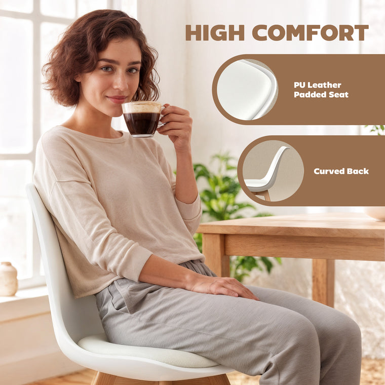 Wood Dining Chairs Set of 6 with PU Leather Seat