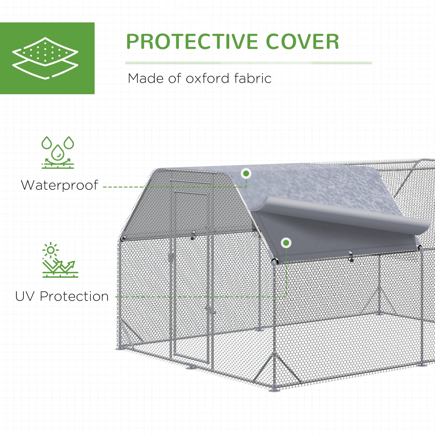 Chicken Run Outdoor, Galvanized Large Metal Chicken Coop Cage, Walk-in Enclosure Poultry Hen Run House Playpen Rabbit Hutch with Flat Roof, Cover