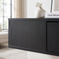 TV Stand with RGB LED Lights, Entertainment Center with Open Shelves for 75 Inch TV, Black Wood Grain