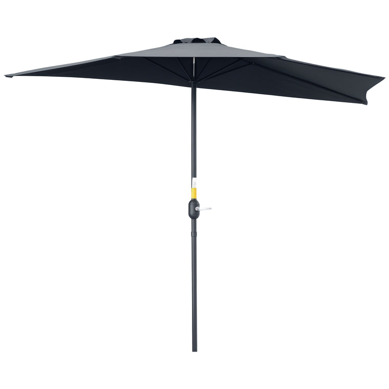 9ft Grey Half Round Table Umbrella with Crank Mechanism
