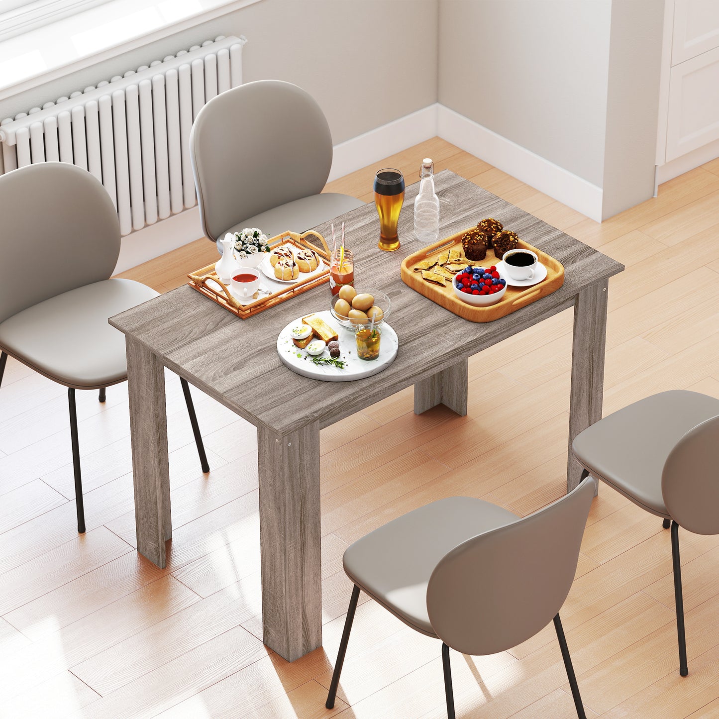 47" Kitchen Table for 4-6 People, Dining Table with Wood Effect for Dining Room, Light Grey