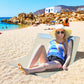 Set of 2 Beach Lounge Chair, Folding Ground Beach Mat w/ Adjustable Back, Steel Frame, Head Pillow and Carry Bag, Beige