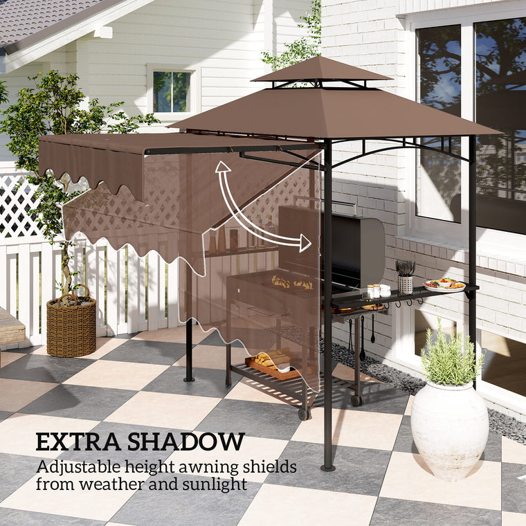 8' x 7.6' Brown Grill Gazebo with Double Tiered Roof