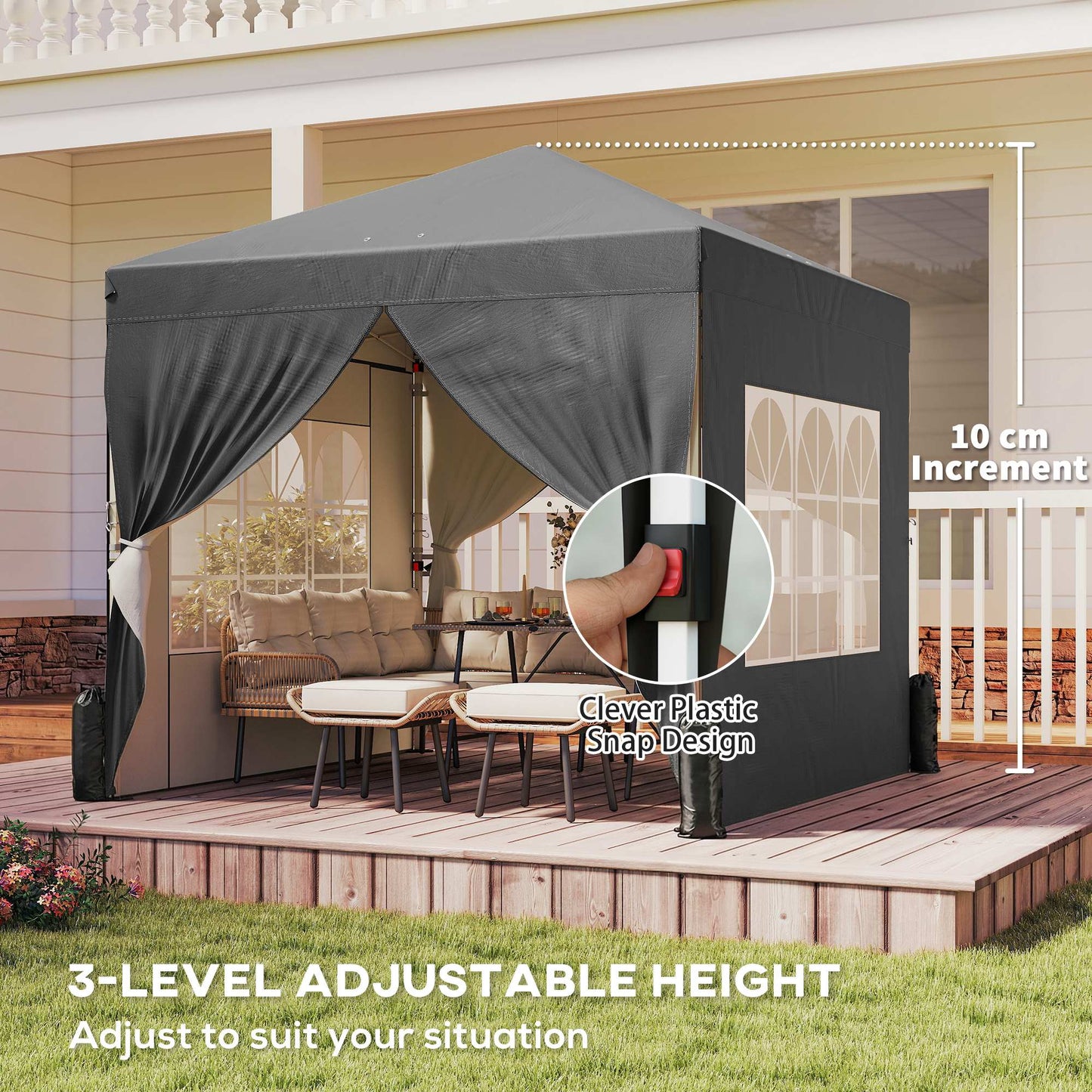8.2 x 8.2 ft Pop Up Canopy Tent with 4 Sidewalls, UPF 50+ Outdoor Instant Canopy with Carry Bag, Dark Grey