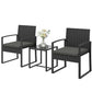 Outdoor Bistro Set, 3 Piece Wicker Patio Furniture Set with Glass Top Table and Cushions for Porch, Balcony, Dark Grey