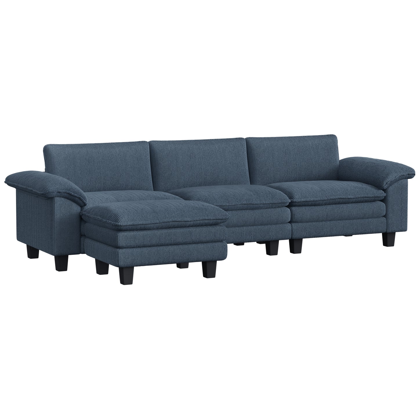 Deep-Seat L-Shape Sectional Sofa with Storage Ottoman - Blue