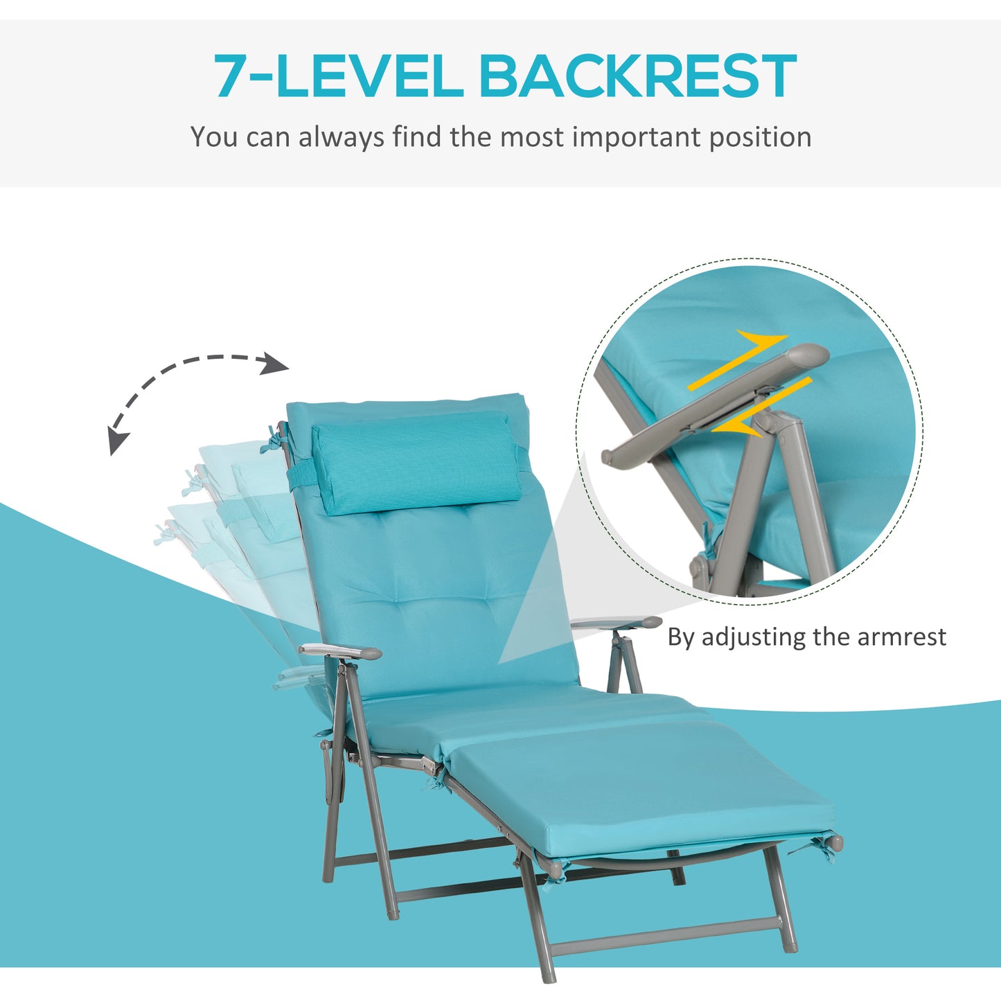 Outdoor Folding Chaise Lounge Chair Recliner with Portable Design, Adjustable Backrest, Cushion and Headrest, Black