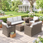 6 Pieces Wicker Patio Furniture Set with Cushions, 7-Seater Rattan Patio Sofa Set with Storage Table, Black