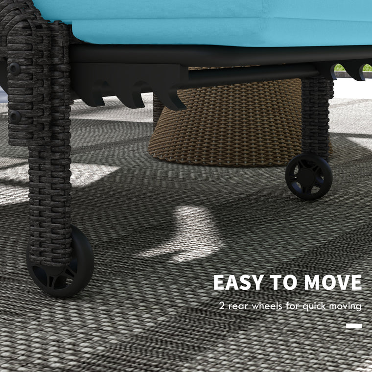 Wicker Chaise Lounger with Adjustable Backrest and Wheels