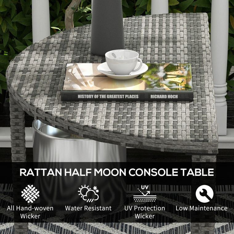 Half-Round PE Rattan Side Table with Metal Frame - Grey