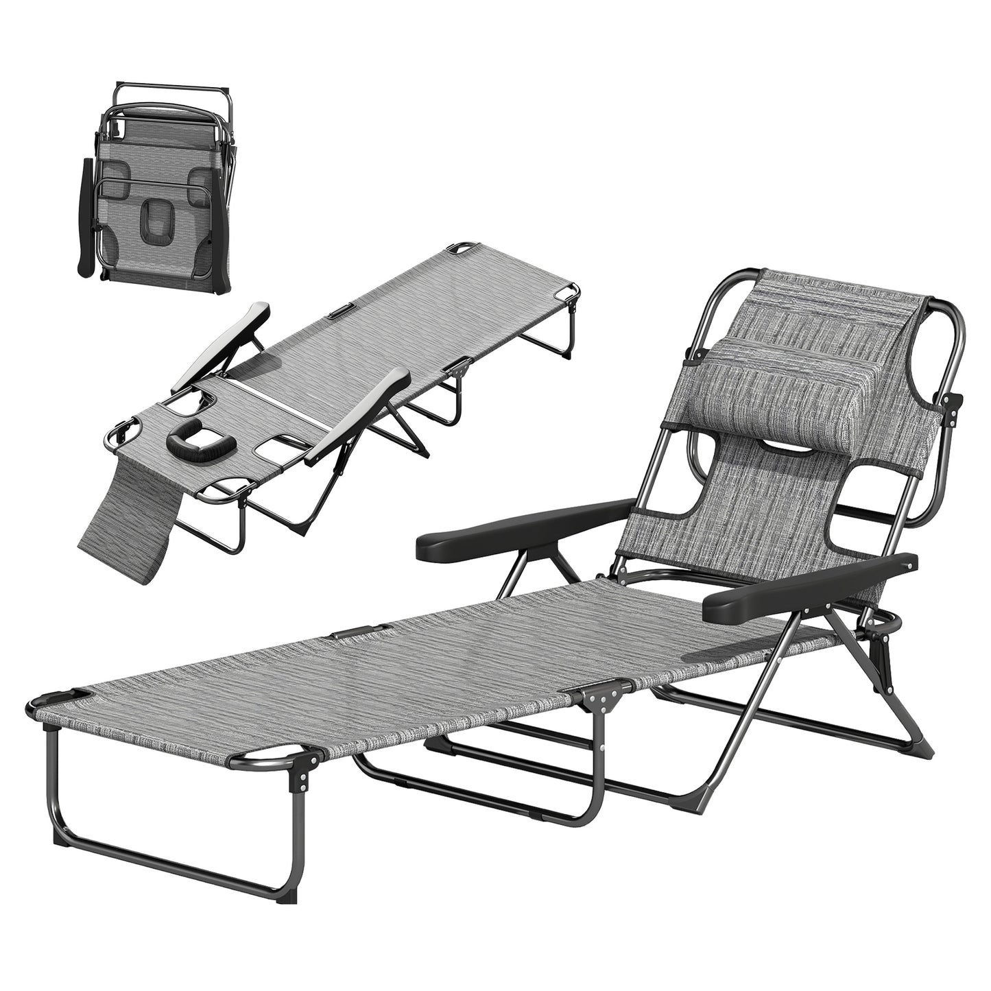 Folding Lounge Chair w/ Reclining Back, Cream White