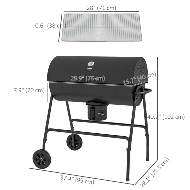 Black Barrel Charcoal BBQ Smoker with Ash Catcher