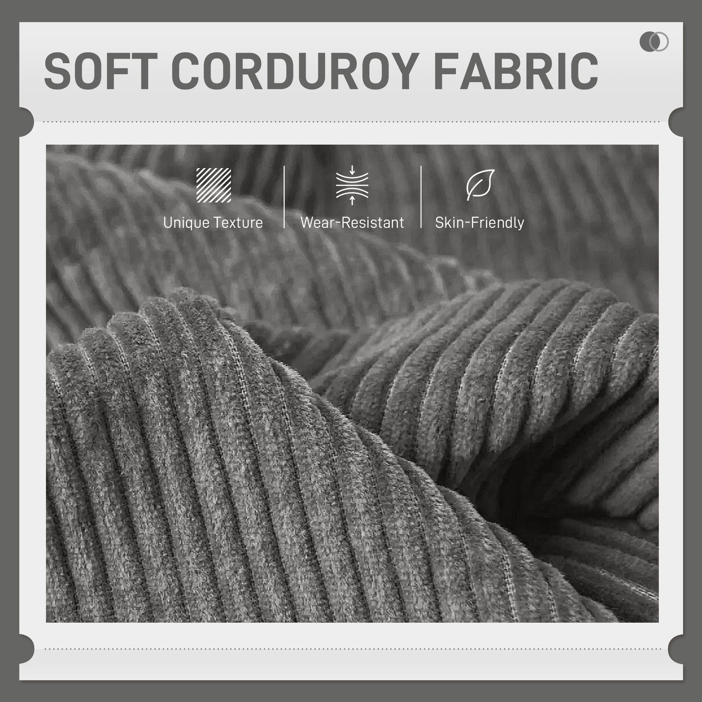Modern Couch, 3 Seater Sofa, Corduroy Loveseat with Rubberwood Legs and Extra-Wide Seat, Grey