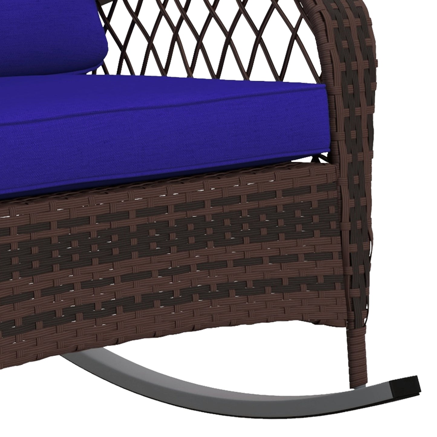 Outdoor Wicker Rattan Rocking Chair Patio Rocker with Thick Cushions for Garden Backyard Porch, Dark Blue