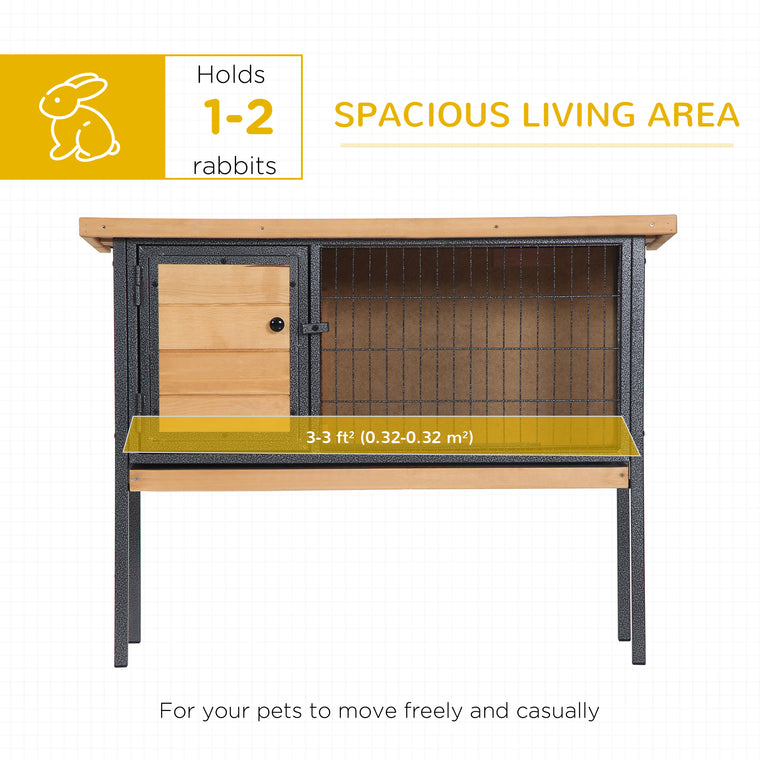 Yellow Wooden Rabbit Hutch with Tray & Water-Resistant Roof