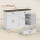 Buffet Cabinet, 55" Farmhouse Sideboard with Charging Station, 2 Drawers and 2 Adjustable Shelves, White Wood Grain