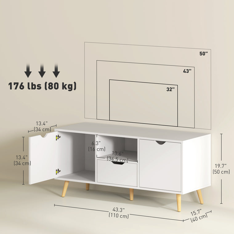 TV Stand with Drawer & 2 Cabinets, Up to 50" - White