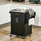 Kitchen Island with Stainless Steel Top, Rolling Kitchen Cart on Wheels with Storage Drawer, Cabinet, Towel Rack and Spice Rack (Black)
