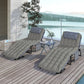 2-Piece Folding Lounge Chairs with Adjustable Backrest, Tanning Chair with Cushion, Side Pocket, Headrest, Beige