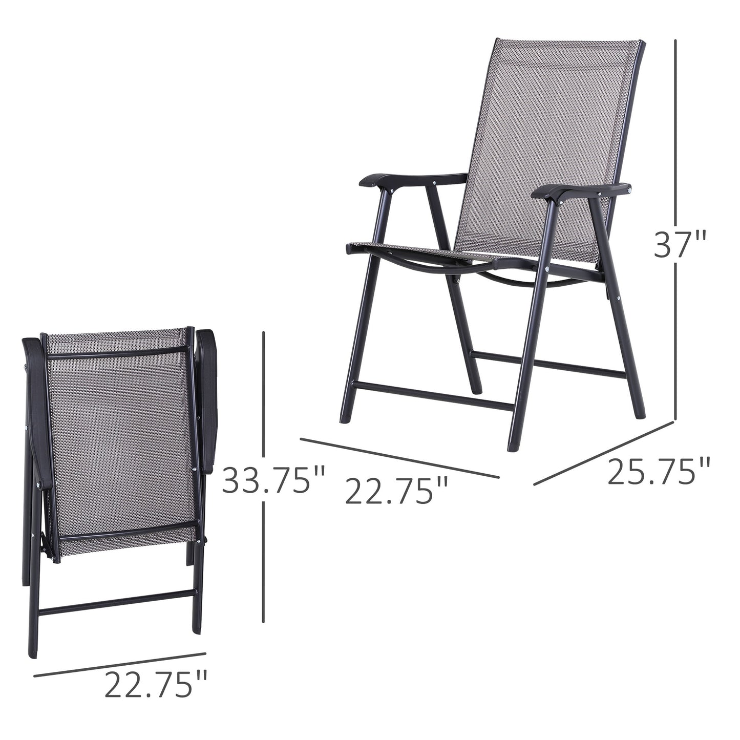 Outdoor Dining Chairs Set of 2, Folding Patio Dining Set with Texteline and Steel Frame for Park Convenient Seat