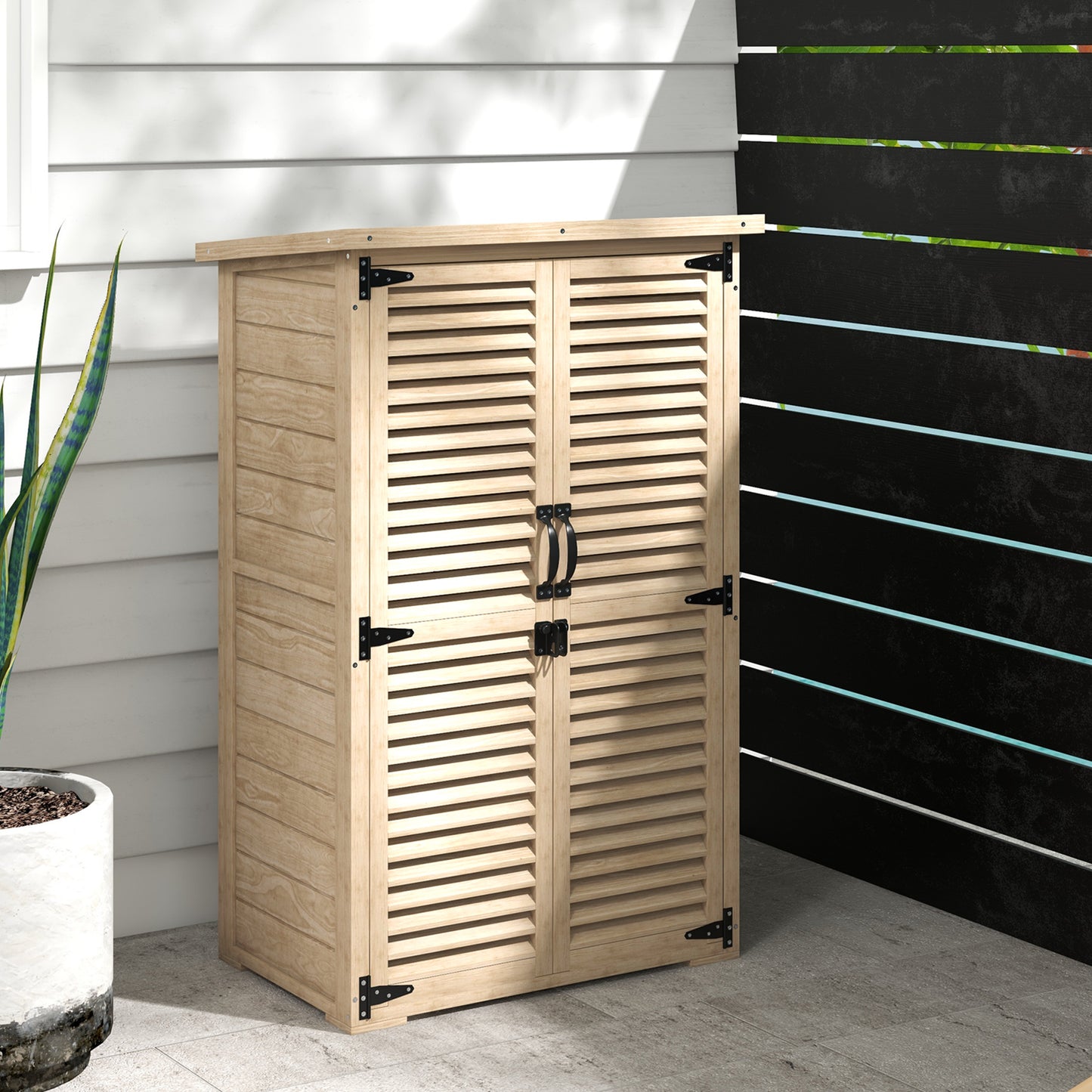 Wooden Garden Shed, Outdoor Storage Shed with Waterproof Asphalt Roof, Shelves, Natural
