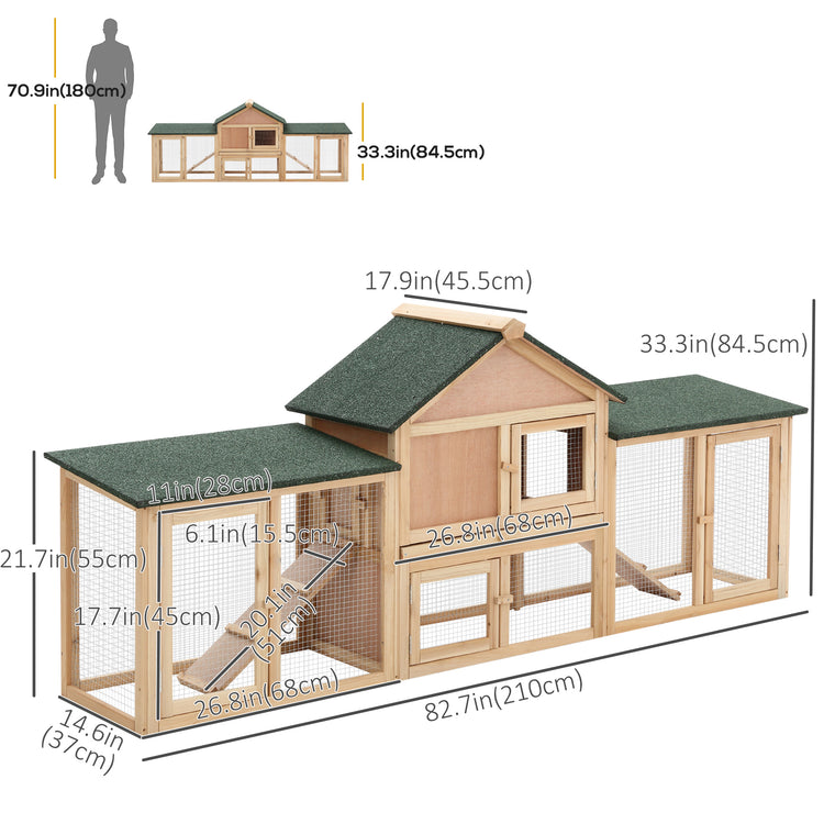 83"x18"x33" Natural Wood Rabbit Hutch with Double Runs
