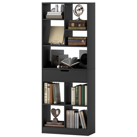 Tall Bookshelf with Drawer - Black