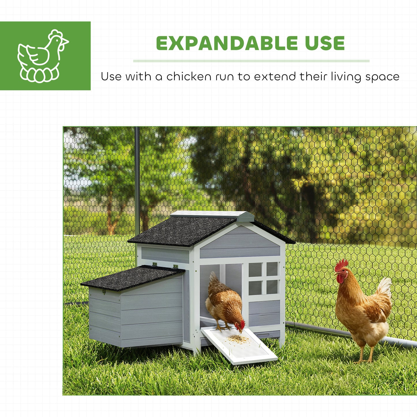 Wooden Chicken Coop with Nesting Box, Pull-out Metal Tray, for 1-2 Chickens, 36" x 25" x 27"