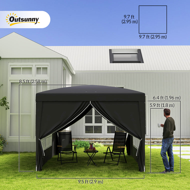 10' x 10' Black Pop-Up Party Tent Gazebo with Carry Bag