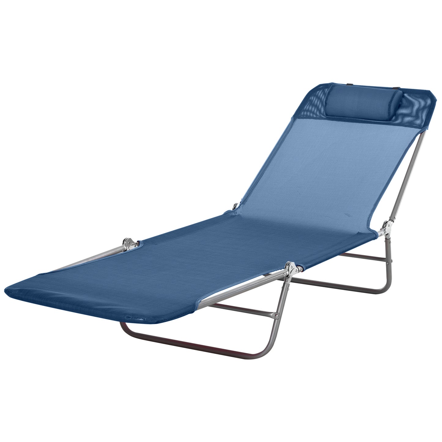 Outdoor Lounge Chair, Portable Reclining Seat, Folding Chaise Lounge, Tanning Chair Bed with Pillow, Pink