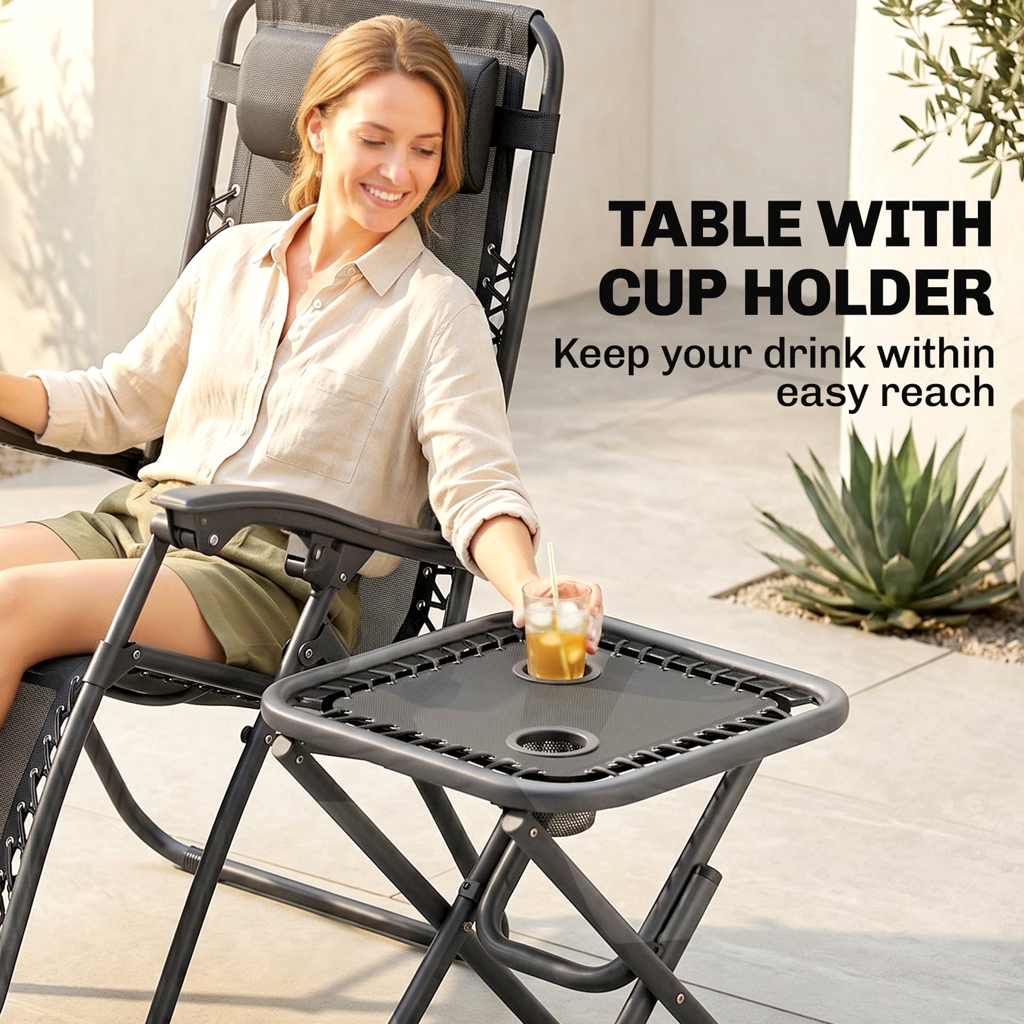 Zero Gravity Chair Set of 2 Patio Chair with Side Table Cupholders and Pillows for Pool, Backyard, Lawn, Blue