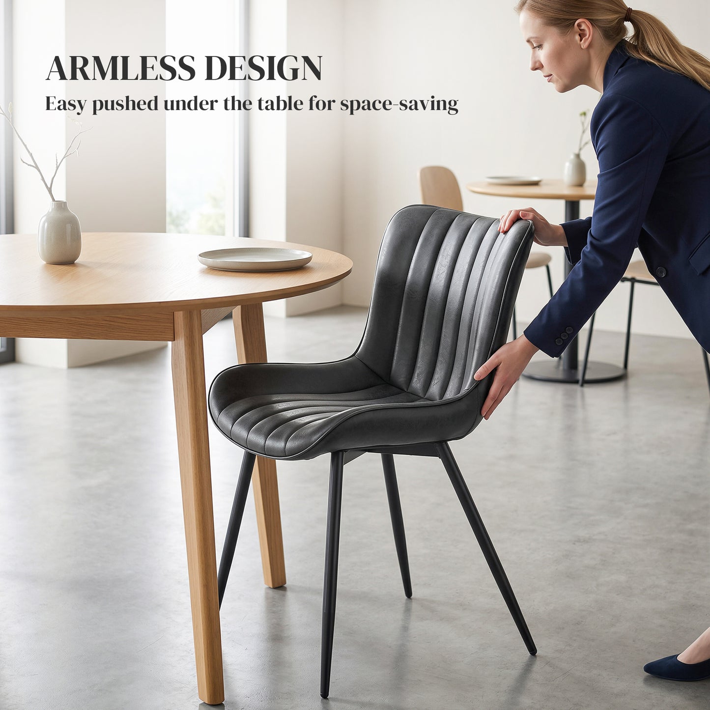 Dining Chairs Set of 2, PU Leather Upholstered Kitchen Chairs with Backrest and Steel Legs, Black