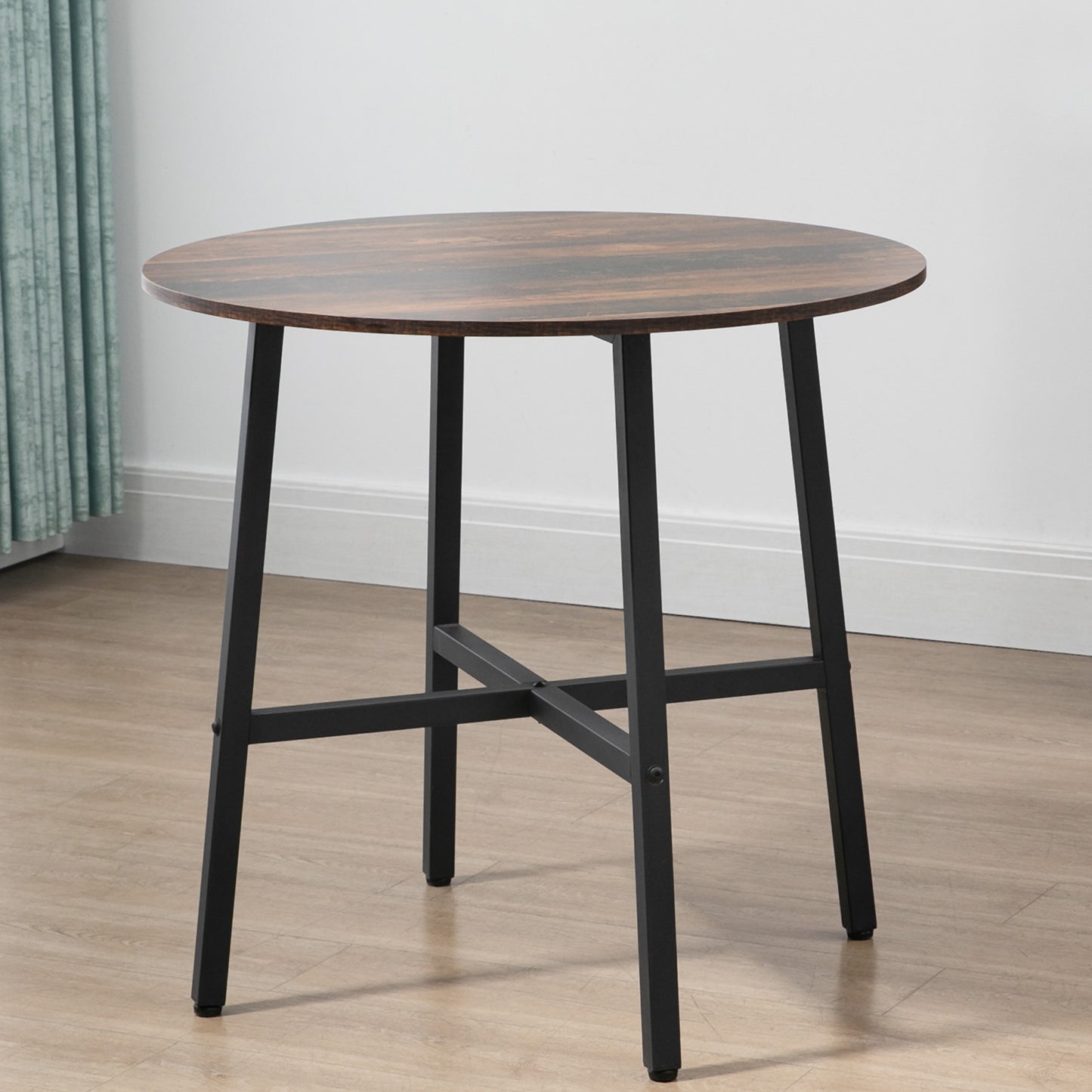 31.5" Round Dining Table, Industrial Style Kitchen Table with Steel Legs, Rustic Brown