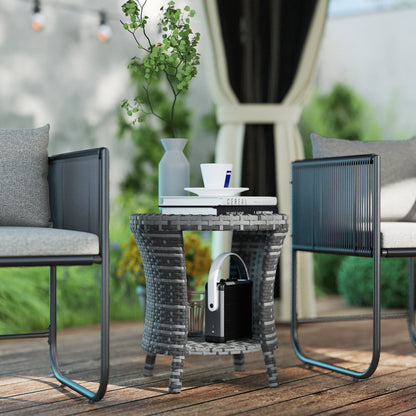 18" Wicker Coffee Table with 2-Tier Storage