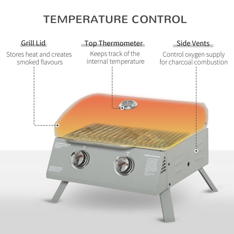 2-Burner Silver Propane Gas Grill with Foldable Legs & Lid