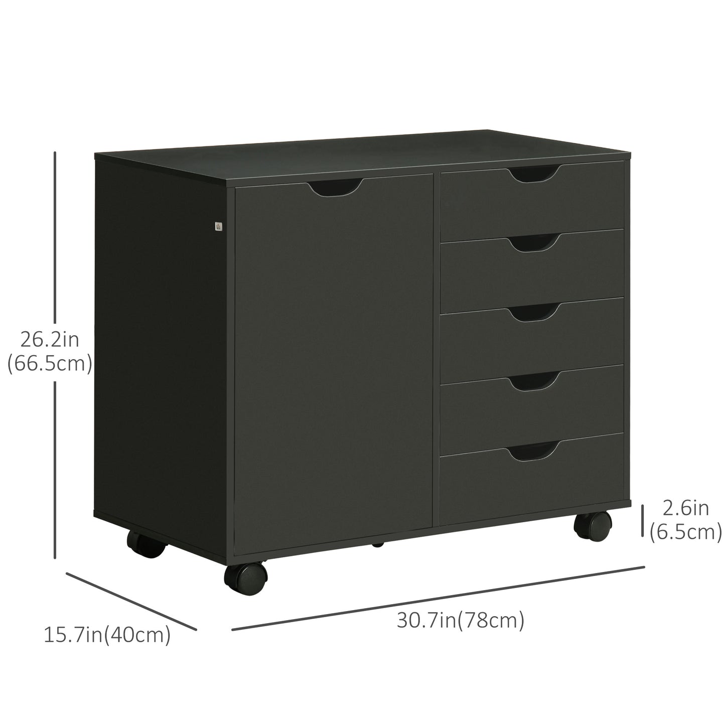 Lateral Filing Cabinet, 5-Drawers File Cabinet with Door and Adjustable Shelf, Mobile Office Storage Cabinet on Wheels, Printer Stand for Home Office, Black