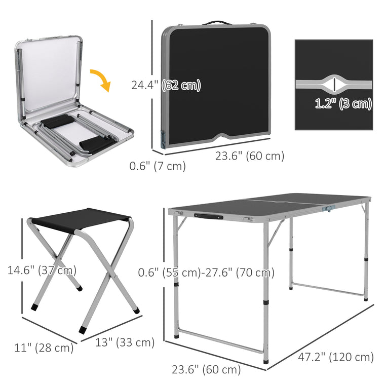 Black Folding Picnic Table with Adjustable Height