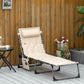 Folding Chaise Lounge Chair, Outdoor Padded Reclining Chair with 5-position Adjustable Backrest, Pillow and Pocket for Patio, Deck, Beach, Lawn and Sunbathing, Black