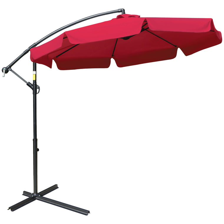 9FT Red Cantilever Umbrella with Cross Base & 8 Ribs