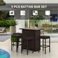 5 Pieces Patio Bar Set, Outdoor PE Rattan Wicker High Top Outdoor Table and Chairs Outdoor Bar Set with Tempered Glass Top Bar Table and Shelves, 4 Bar Chairs, Dark Brown