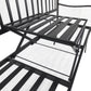 Outdoor Bench with Retractable Middle Table, Metal Frame Patio Loveseat with Slatted Seat and Backrest, Curved Armrests, Black