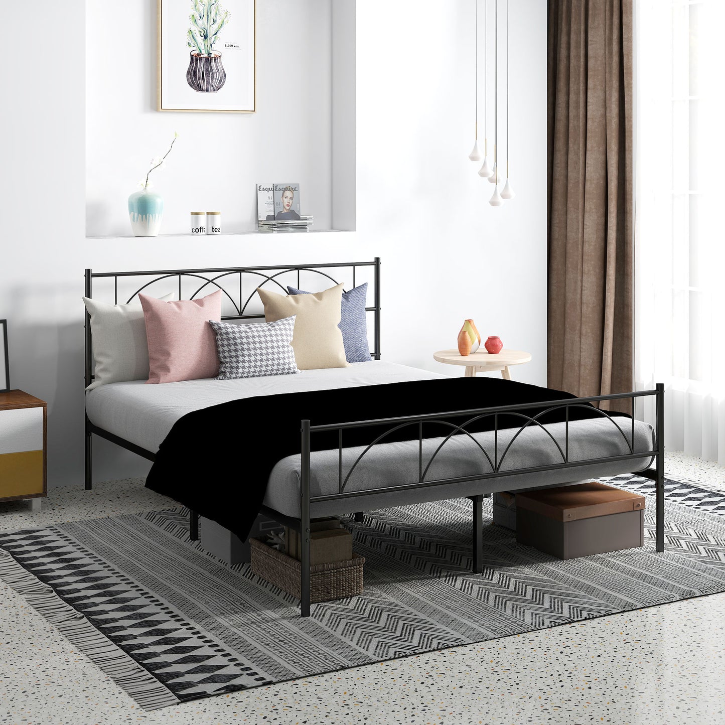 Metal Queen Platform Bed Frame with Headboard, Steel Slat Support, Underbed Storage, No Box Spring Needed, Easy Assembly