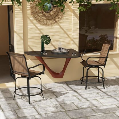 Outdoor Bar Stools Set of 2, 360° Swivel Bar Height Chairs, 26.8" x 29.5" x 48.4", Tan - Brown